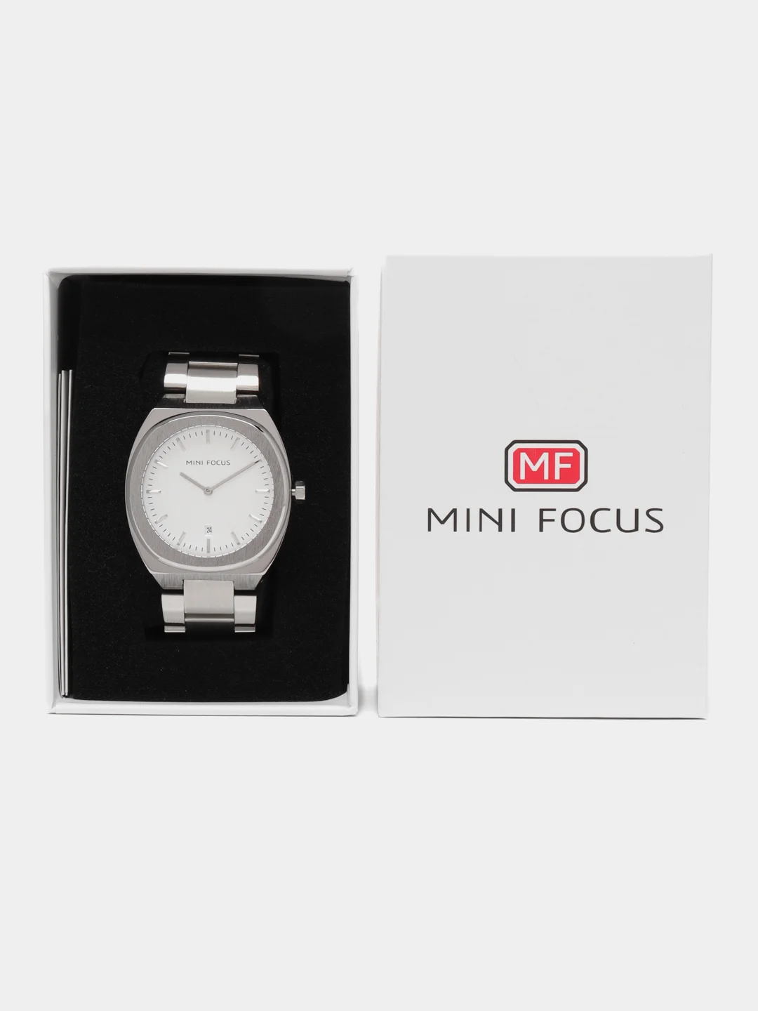 Серебряный мужские наручные часы Mini Focus MF0319G с календарём, в подарочной упаковке