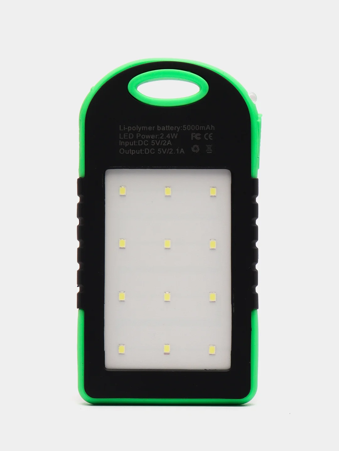 Зеленый power Bank на солнечных батареях, 5000 mAh