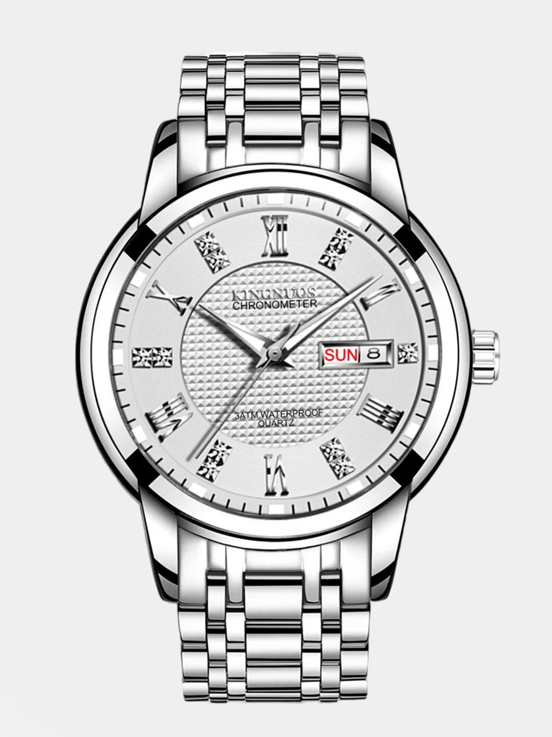 Серебряный мужские наручные часы KINGNUOS K-1683 с календарем в, подарочной упаковке