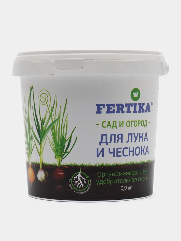 Удобрение Фертика, для лука и чеснока, контейнер, 0,9 кг, органо-минеральная смесь