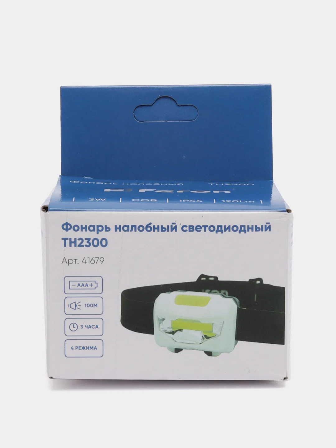 Фонарь налобный светодиодный, работающий от батареек 3*AAA, 3W 1COB, IP44, пластик, TH2300