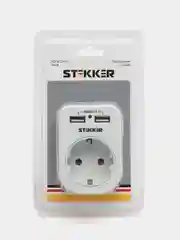 Переходник сетевой с/з (+ 2 USB 2,1А), 250В, 16A, ADP16-24-20, белый