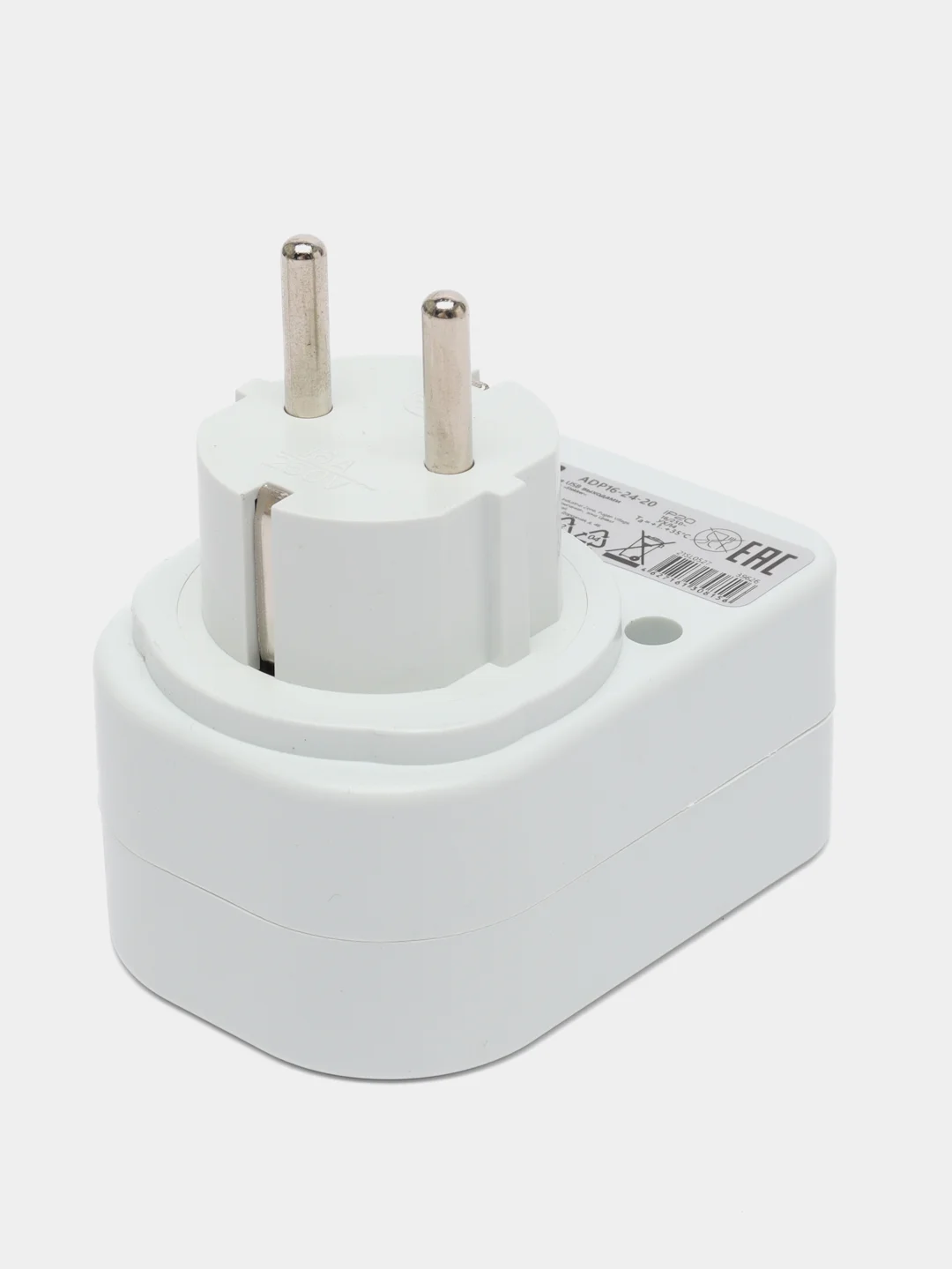 Переходник сетевой с/з (+ 2 USB 2,1А), 250В, 16A, ADP16-24-20, белый