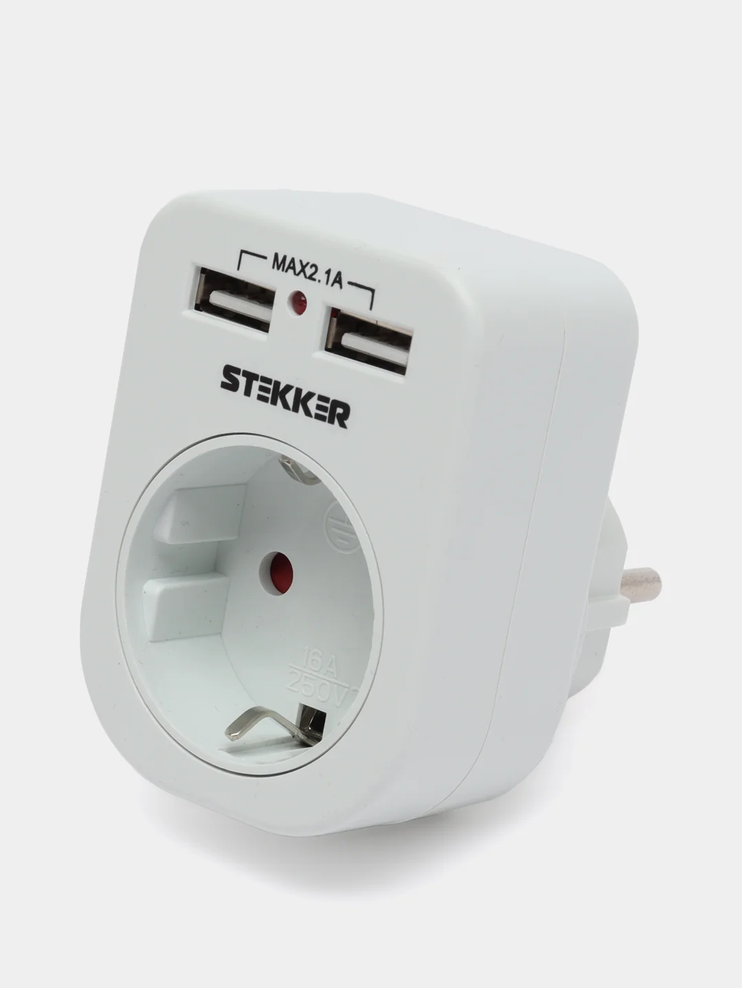 Переходник сетевой с/з (+ 2 USB 2,1А), 250В, 16A, ADP16-24-20, белый