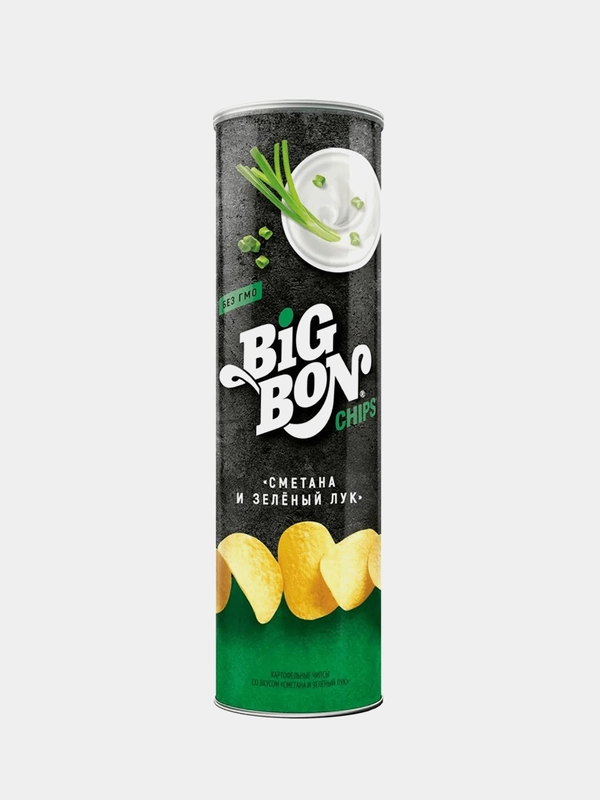 Картофельные чипсы со вкусом «Сметана и зеленый лук». BIGBON, тубус. Масса нетто 130 г