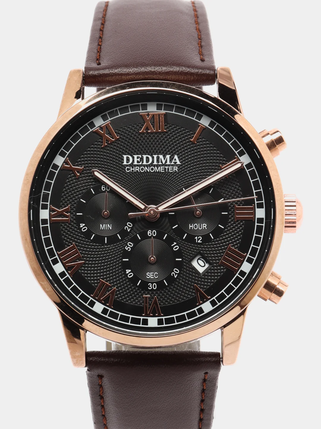 Черный мужские наручные часы Dedima D-156 с кожаным ремешком и хронографом