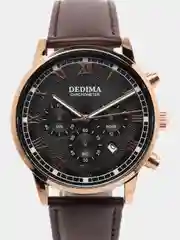 Черный мужские наручные часы Dedima D-156 с кожаным ремешком и хронографом