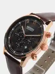 Черный мужские наручные часы Dedima D-156 с кожаным ремешком и хронографом