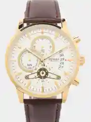 Золотой мужские наручные часы Dedima D-159, с кожаным ремешком и хронографом