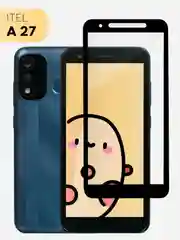 Защитное стекло КАРТОФАН для ITEL A27 с олеофобным покрытием и черной рамкой, закаленное