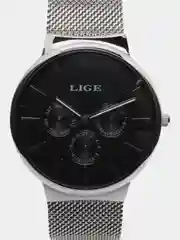 Золотой мужские наручные часы Lige 9888 c хронографом, в подарочной упаковке