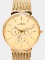 Бронзовый мужские наручные часы Lige 9868 с хронографом в подарочной упаковке