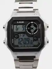 Серый металлик электронные наручные часы Lige LG8921 в подарочной упаковке
