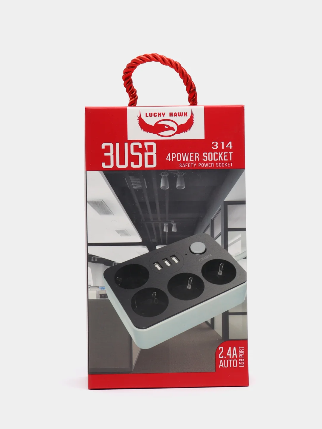 Черный сетевой фильтр (удлинитель) 2 м с USB портом + 4 розетки