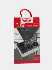 Черный сетевой фильтр (удлинитель) 2 м с USB портом + 4 розетки