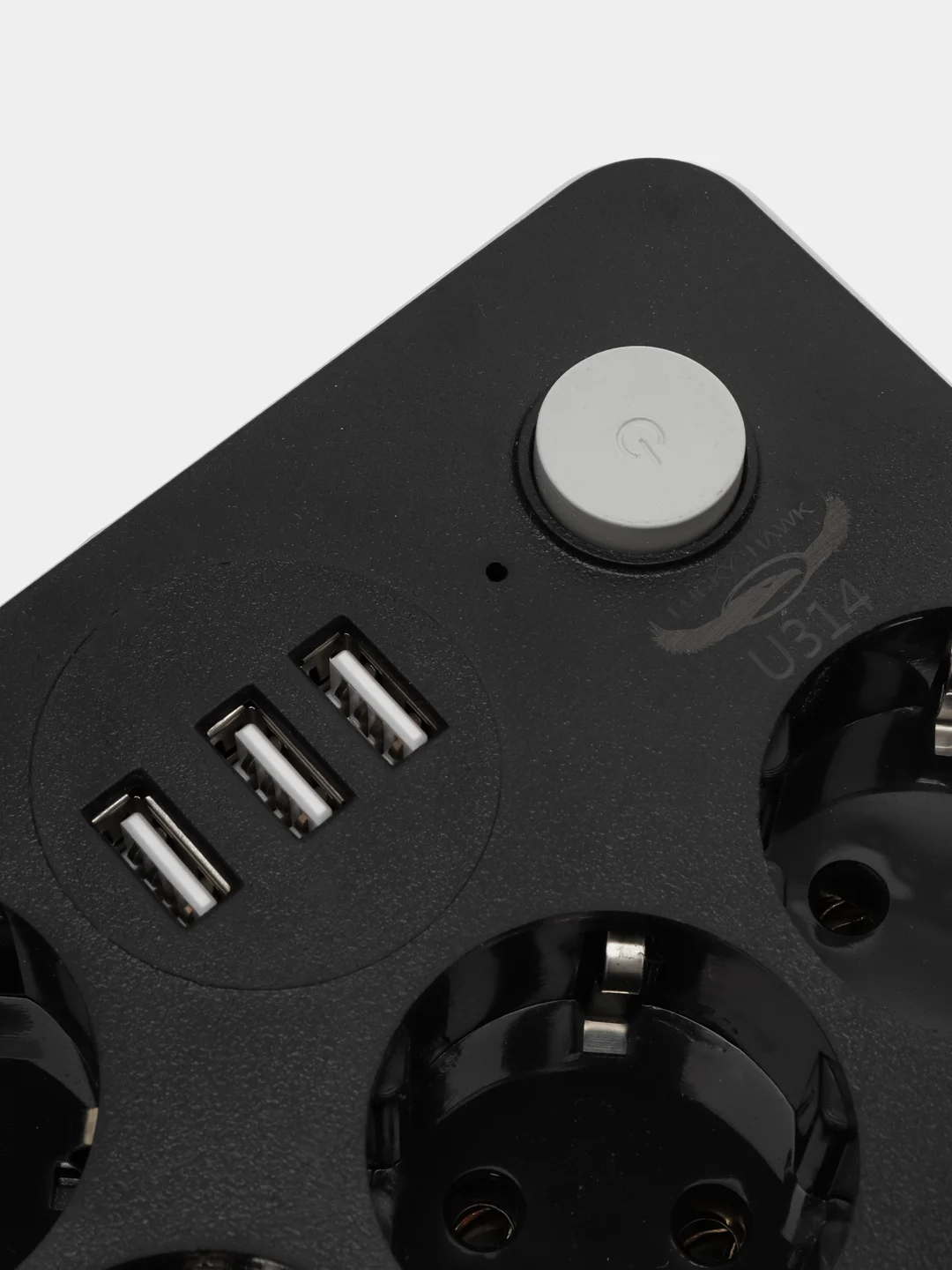 Черный сетевой фильтр (удлинитель) 2 м с USB портом + 4 розетки