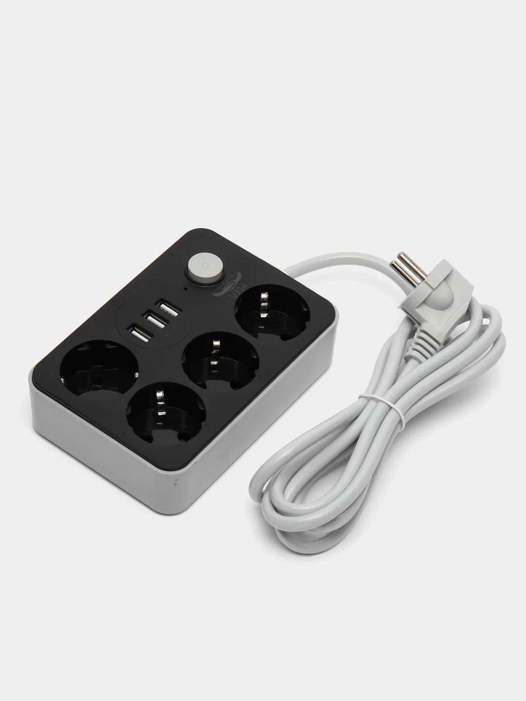 Черный сетевой фильтр (удлинитель) 2 м с USB портом + 4 розетки