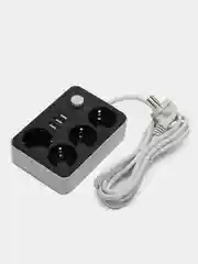 Черный сетевой фильтр (удлинитель) 2 м с USB портом + 4 розетки
