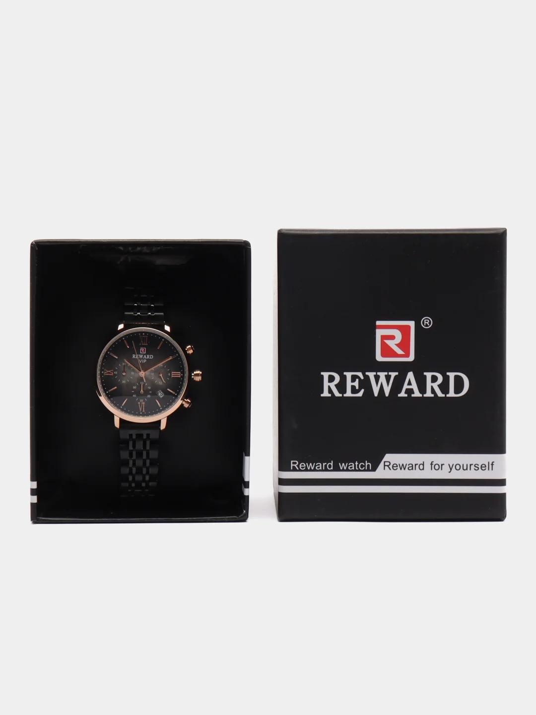 Черный женские наручные часы Reward RD81070L с хронографом в подарочной упаковке