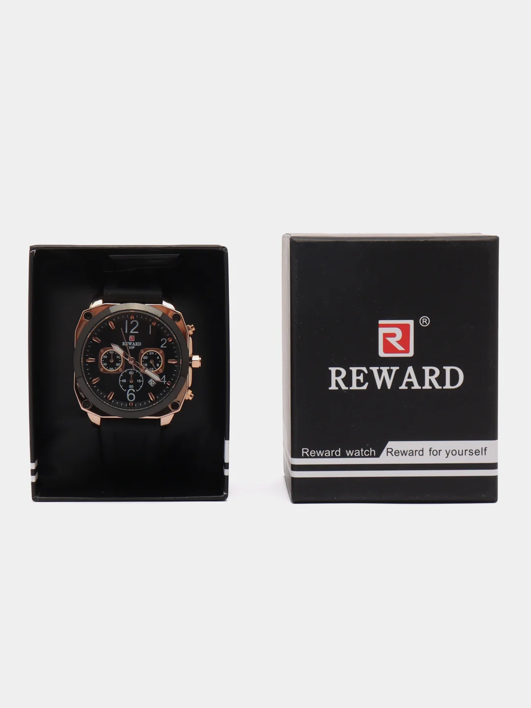 Черный мужские наручные часы Reward RD83018M с хронографом, в подарочной упаковке