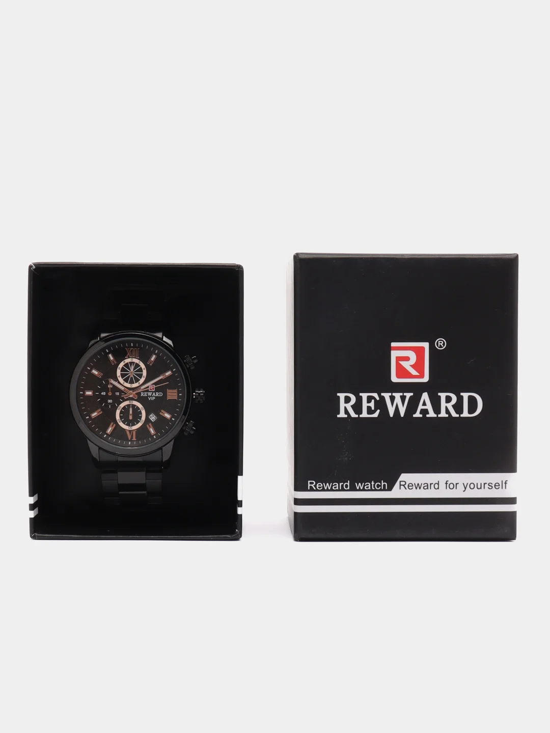 Черный мужские наручные часы Reward RD81066M с хронографом, в подарочной упаковке