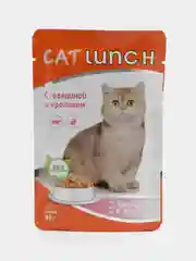 Влажный корм для кошек Cat Lunch "Говядина и Кролик", кусочки в желе, 5 штук по 85 г