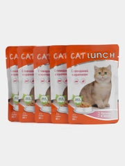 Влажный корм для кошек Cat Lunch "Говядина и Кролик", кусочки в желе, 5 штук по 85 г