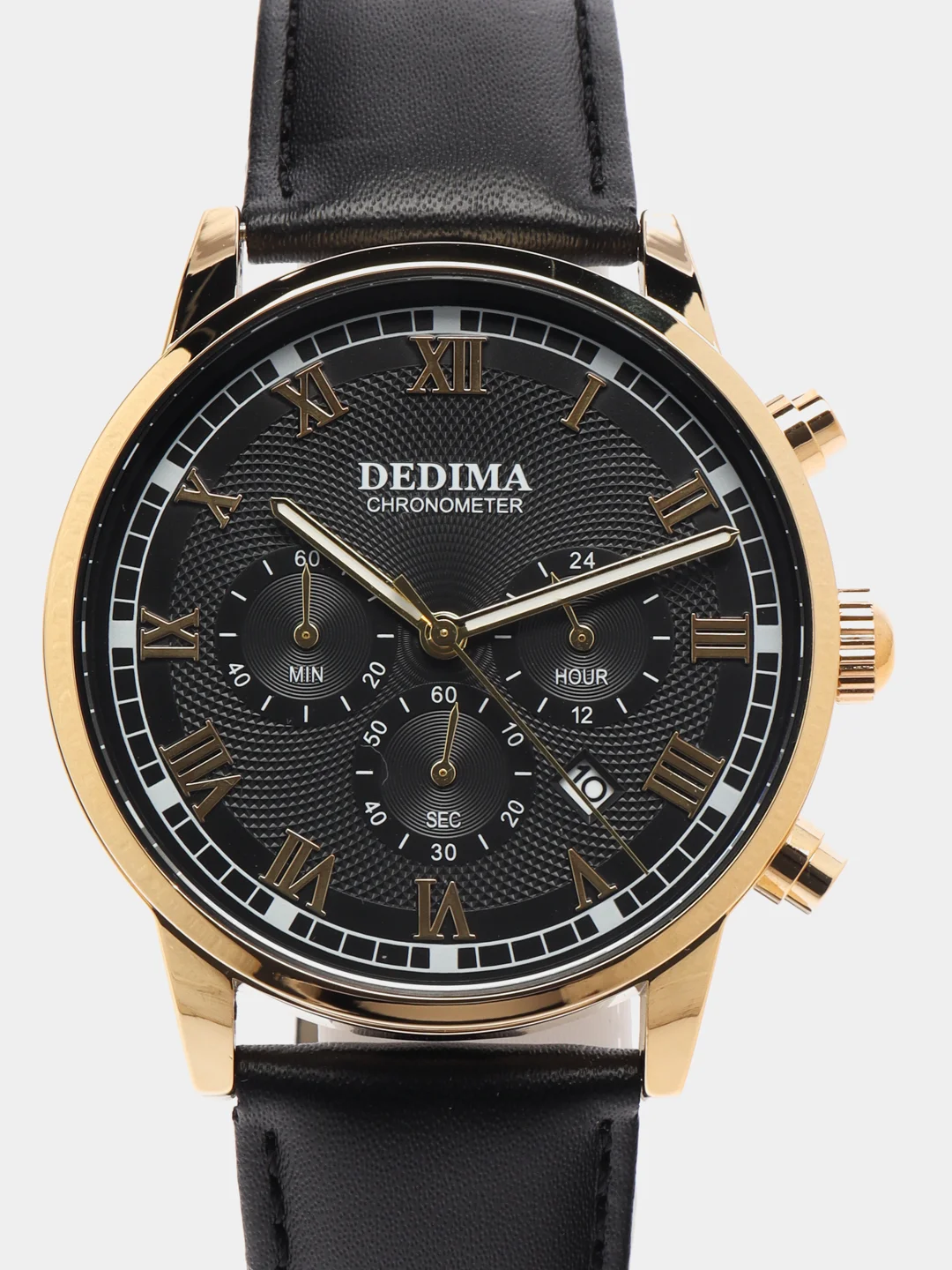Желтый мужские наручные часы Dedima D-156 с кожаным ремешком и хронографом