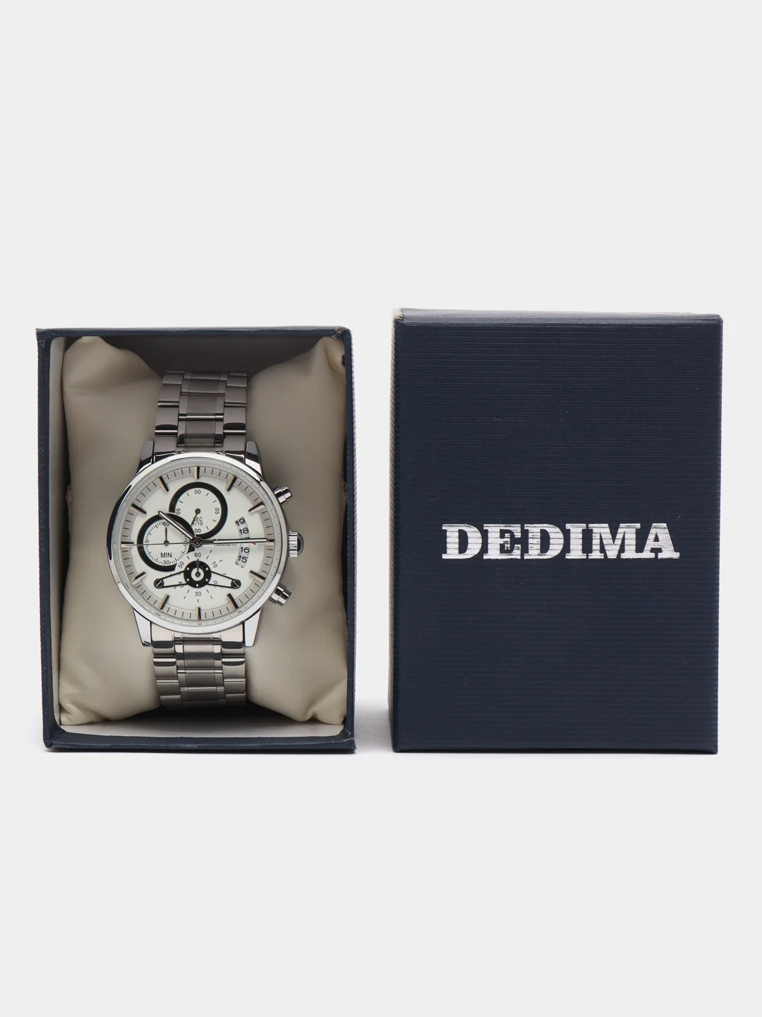 Серебряный мужские наручные часы Dedima D-159 с металлическим браслетом и хронографом
