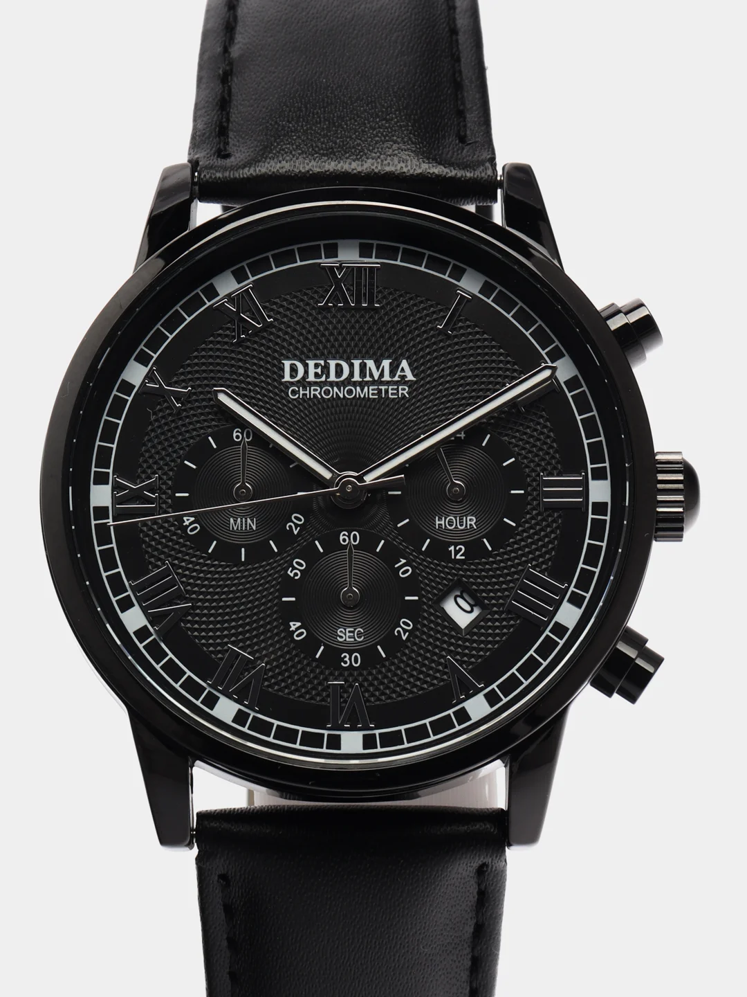 Угольный мужские наручные часы Dedima D-156 с кожаным ремешком и хронографом