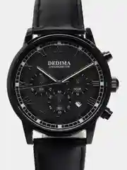 Угольный мужские наручные часы Dedima D-156 с кожаным ремешком и хронографом