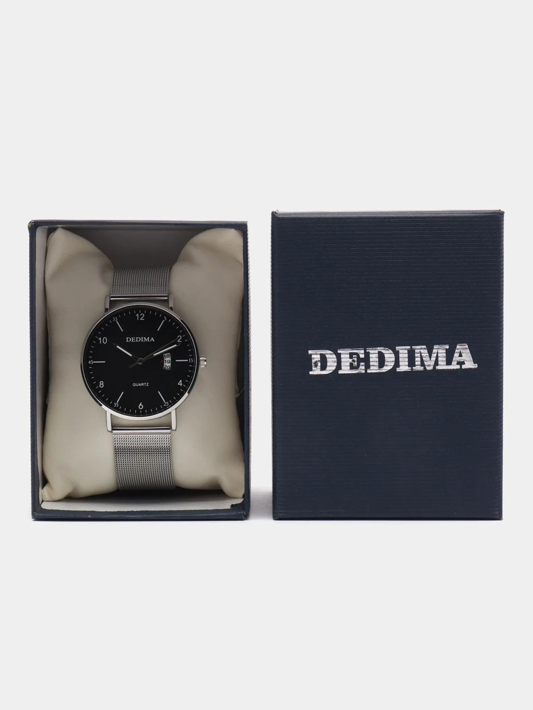 Серебряный мужские наручные часы Dedima D-185, с календарём, в подарочной упаковке