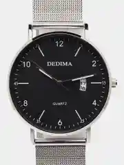 Серебряный мужские наручные часы Dedima D-185, с календарём, в подарочной упаковке