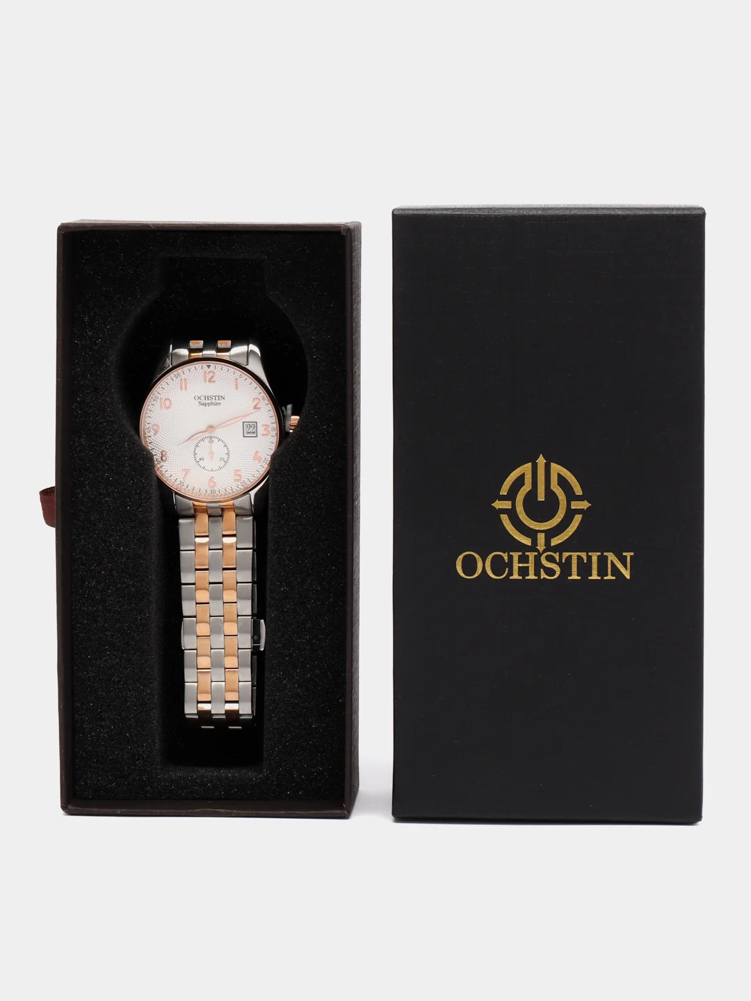 Золотой мужские наручные часы Ochstin 6005C с металлическим браслетом и календарём