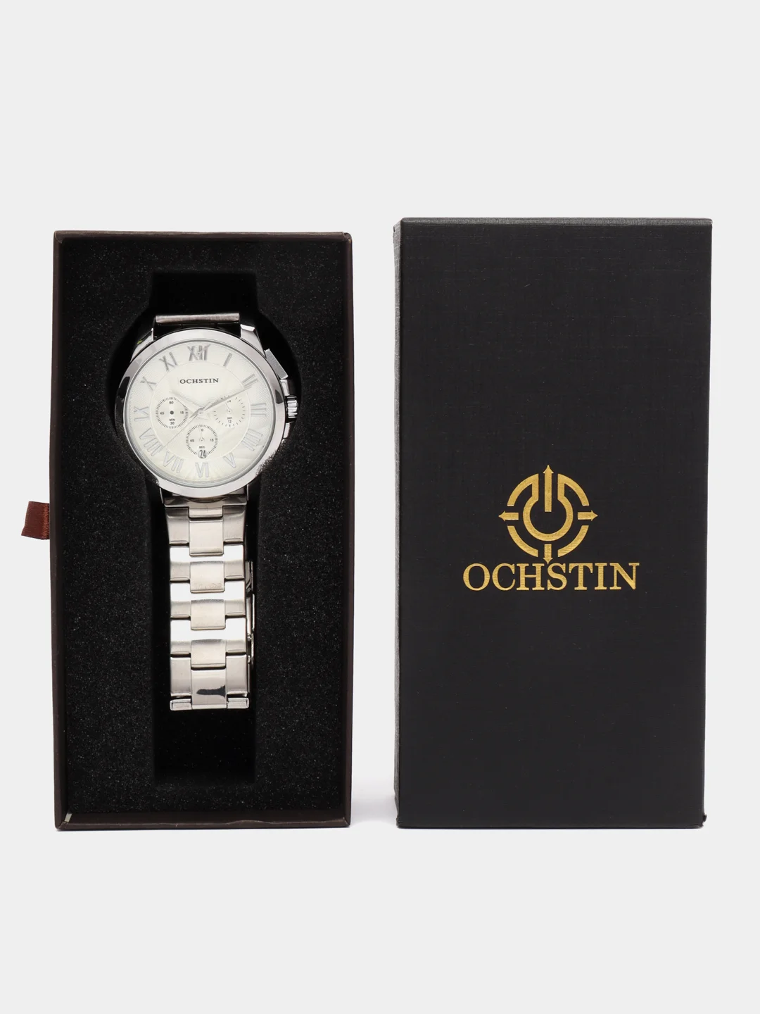 Серый металлик мужские наручные часы Ochstin 7242 с хронографом в подарочной упаковке