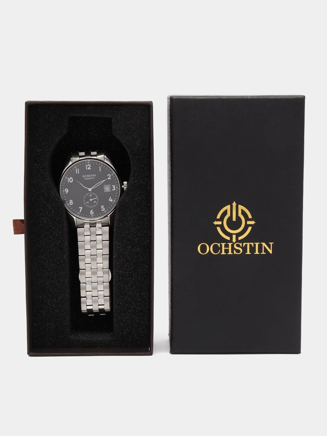 Серый металлик мужские наручные часы Ochstin 6005C с металлическим браслетом и календарём