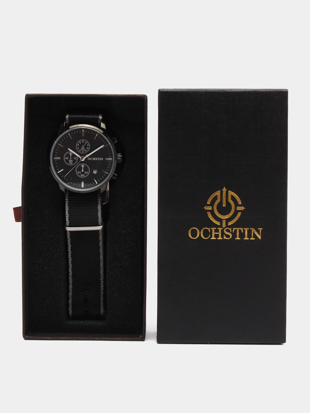 Черный мужские наручные часы Ochstin 7084C с хронографом в подарочной упаковке
