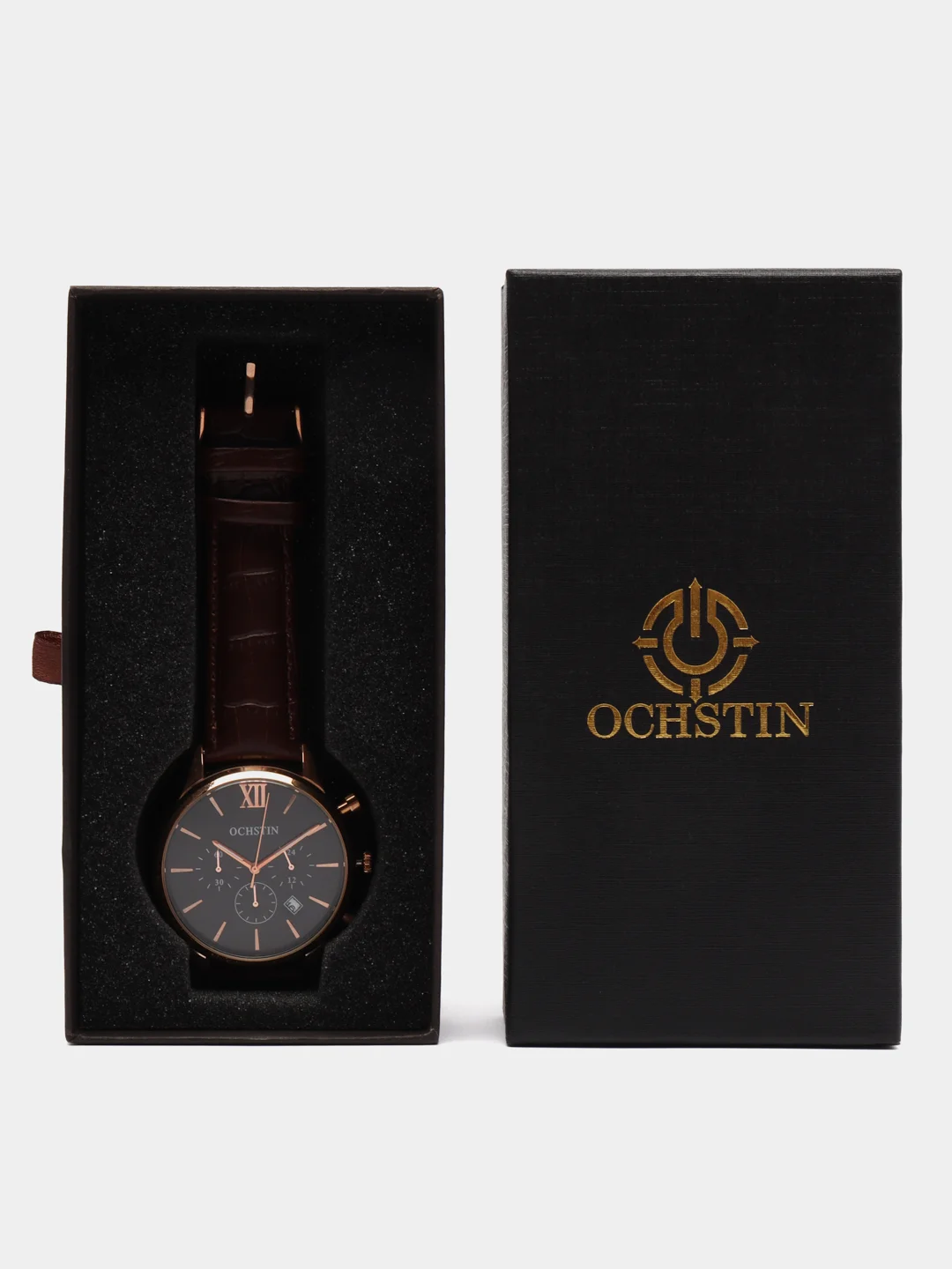 Шоколадный мужские наручные часы Ochstin 6129A с хронографом в подарочной упаковке