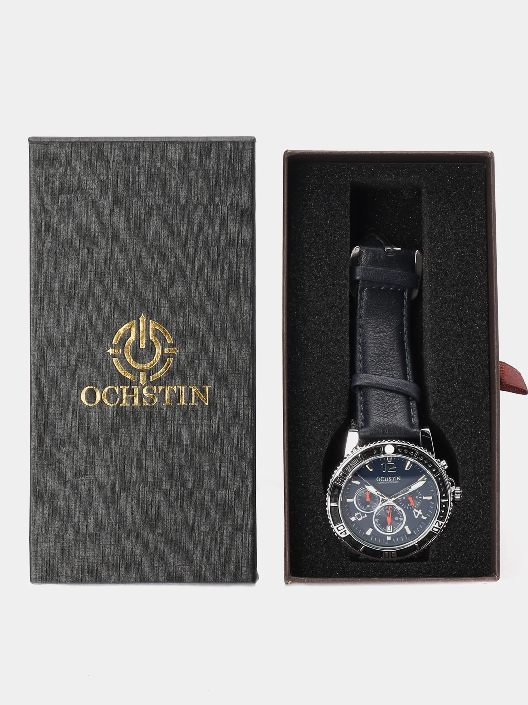 Серебряный мужские наручные часы Ochstin 6045B с хронографом в подарочной упаковке