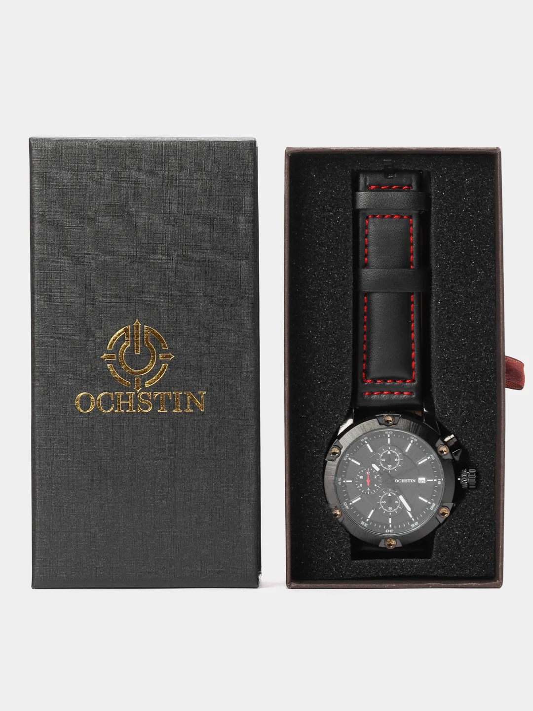 Черный мужские наручные часы Ochstin 6075B с хронографом в подарочной упаковке