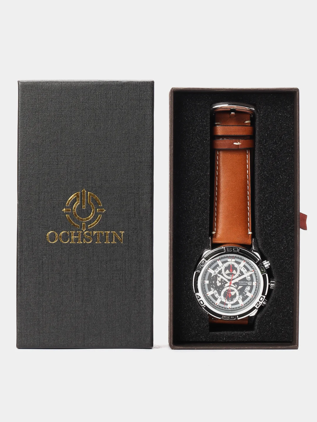 Коричневый мужские наручные часы Ochstin 6114A с хронографом в подарочной упаковке