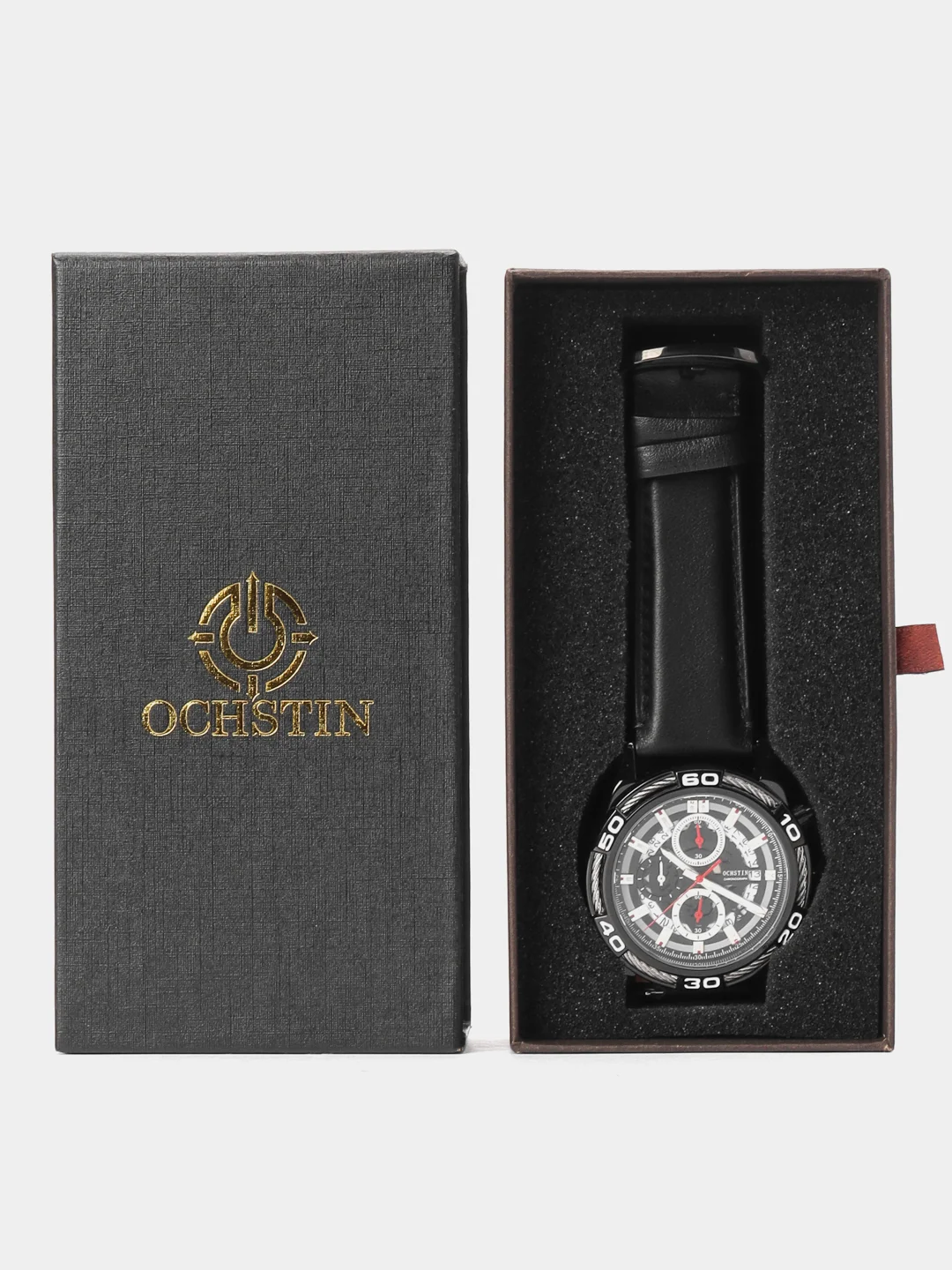 Черный мужские наручные часы Ochstin 6114A с хронографом в подарочной упаковке
