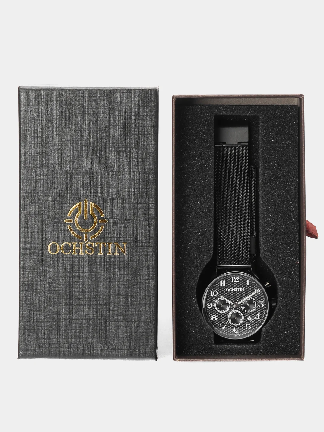 Черный мужские наручные часы Ochstin 6050D с хронографом в подарочной упаковке