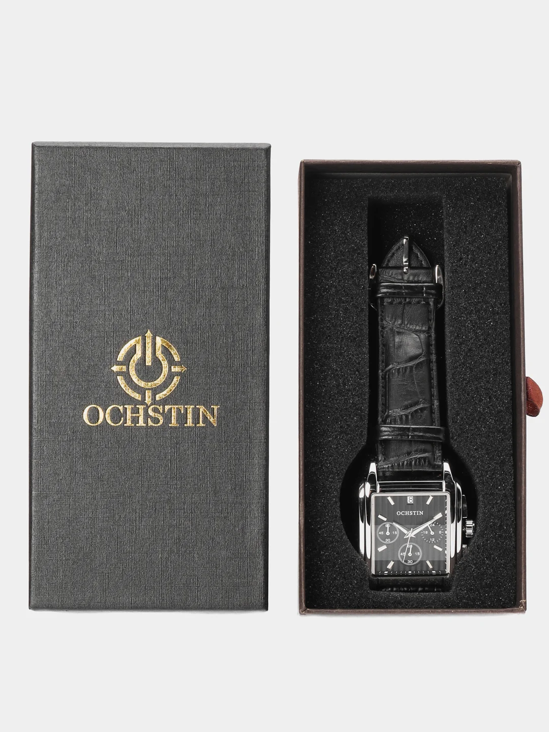 Серебряный мужские наручные часы Ochstin 6063 с хронографом в подарочной упаковке