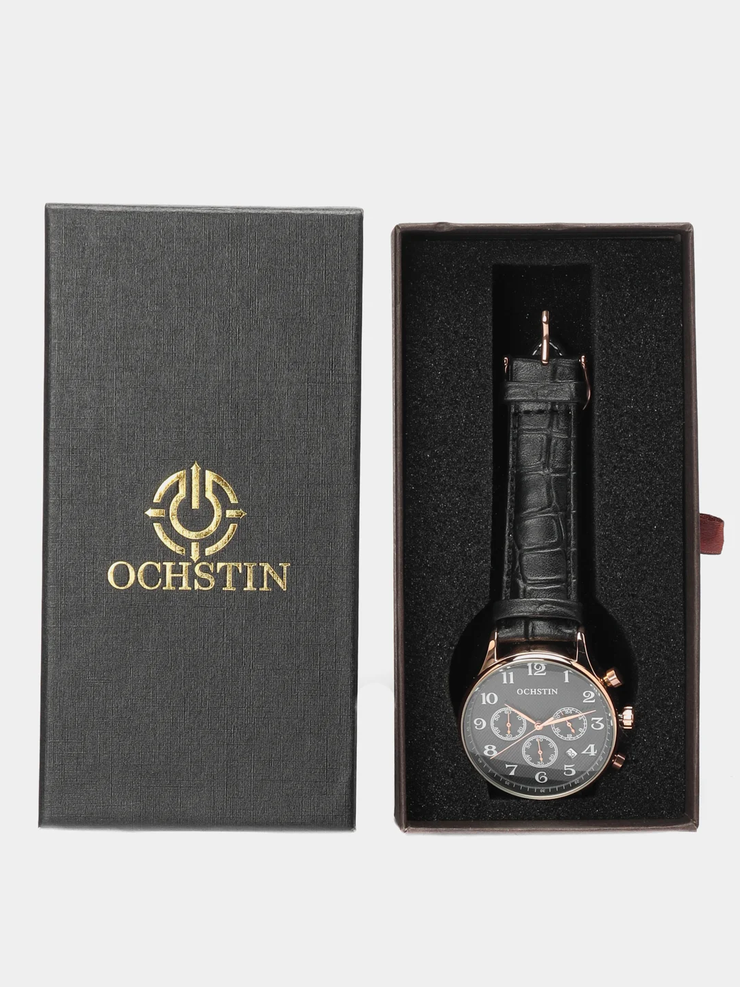 Золотой мужские наручные часы Ochstin 6050E с хронографом в подарочной упаковке