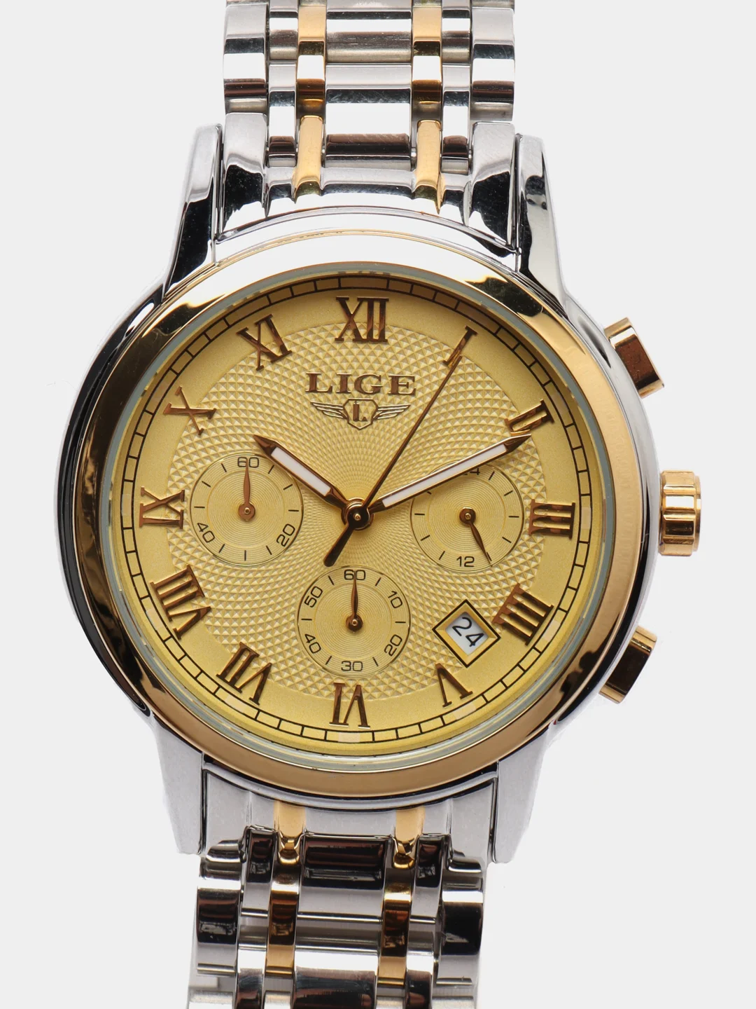 Желтый мужские наручные часы Lige LG9849 c хронографом, в подарочной упаковке