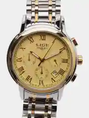 Желтый мужские наручные часы Lige LG9849 c хронографом, в подарочной упаковке
