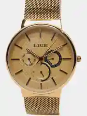 Золотой наручные часы Lige 9836 с хронографом, в подарочной упаковке