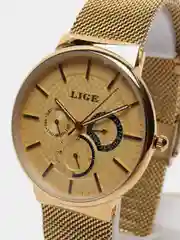 Золотой наручные часы Lige 9836 с хронографом, в подарочной упаковке