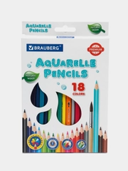 Карандаши акварельные цветные мягкие 18 ярких цветов, BRAUBERG PREMIUM, КОМПЛЕКТ, 880549